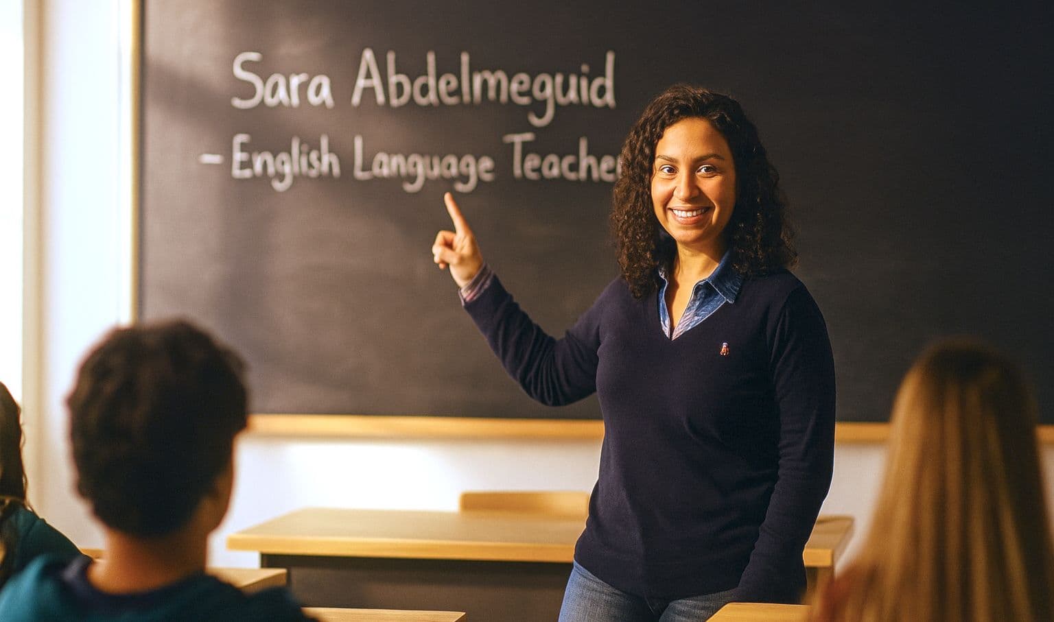 Sara Abdelmeguid teaching in a classroom